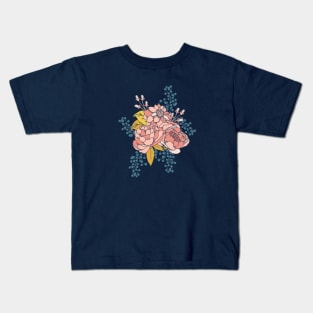 Moody Florals - Coral + Blue Kids T-Shirt